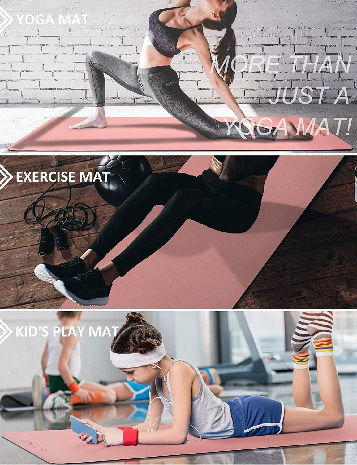 Yoga Mat with Strap, 1/3 Inch Extra Thick Yoga Mat Double-Sided Non Slip, Professional TPE Yoga Mats for Women And Men
