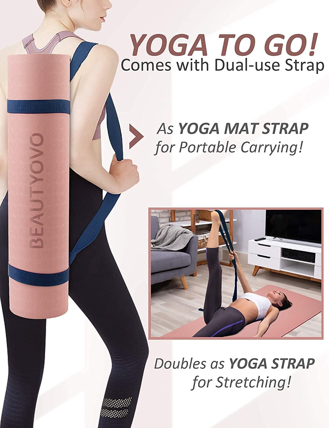 Yoga Mat with Strap, 1/3 Inch Extra Thick Yoga Mat Double-Sided Non Slip, Professional TPE Yoga Mats for Women And Men