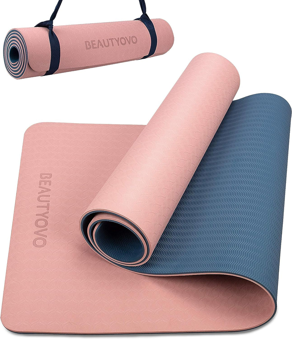 Yoga Mat with Strap, 1/3 Inch Extra Thick Yoga Mat Double-Sided Non Slip, Professional TPE Yoga Mats for Women And Men